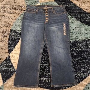 NWT J. Crew Jeans Sz 35 Blue Mid Rise Flare Crop Dark Wash Denim Pants Stretch
